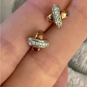 Two-Tone Pavé Oval Stud Earrings in Gold and Silver